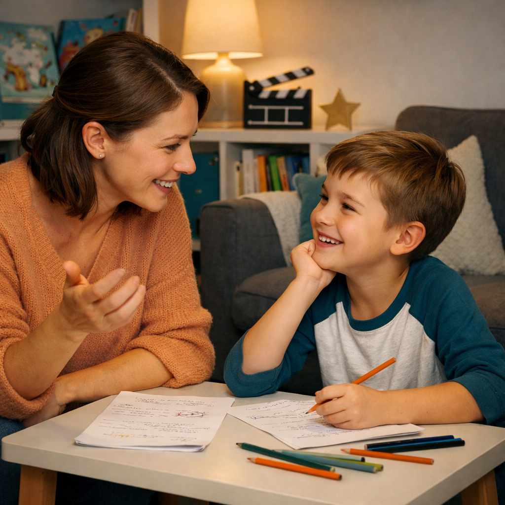 Yorum kartinda gulumseyen aile